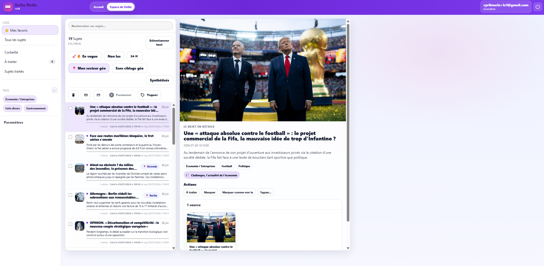 Scriby Blog : le feed de veille avec les sujets de votre écosystème regroupés par IA